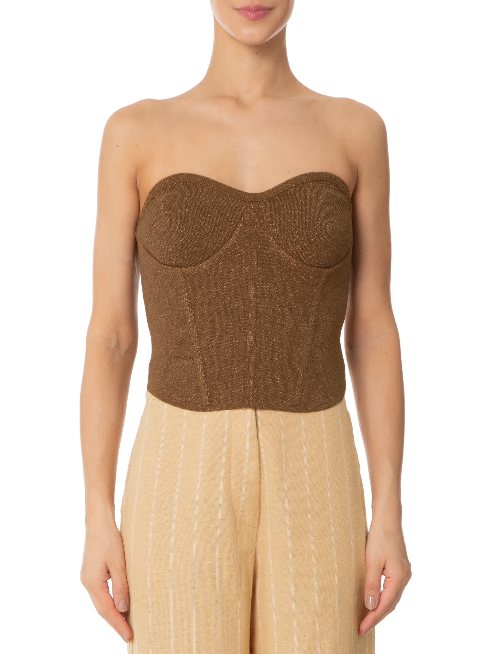 Blusa Feminina Corselet Tricot Brilho Marrom Dress To