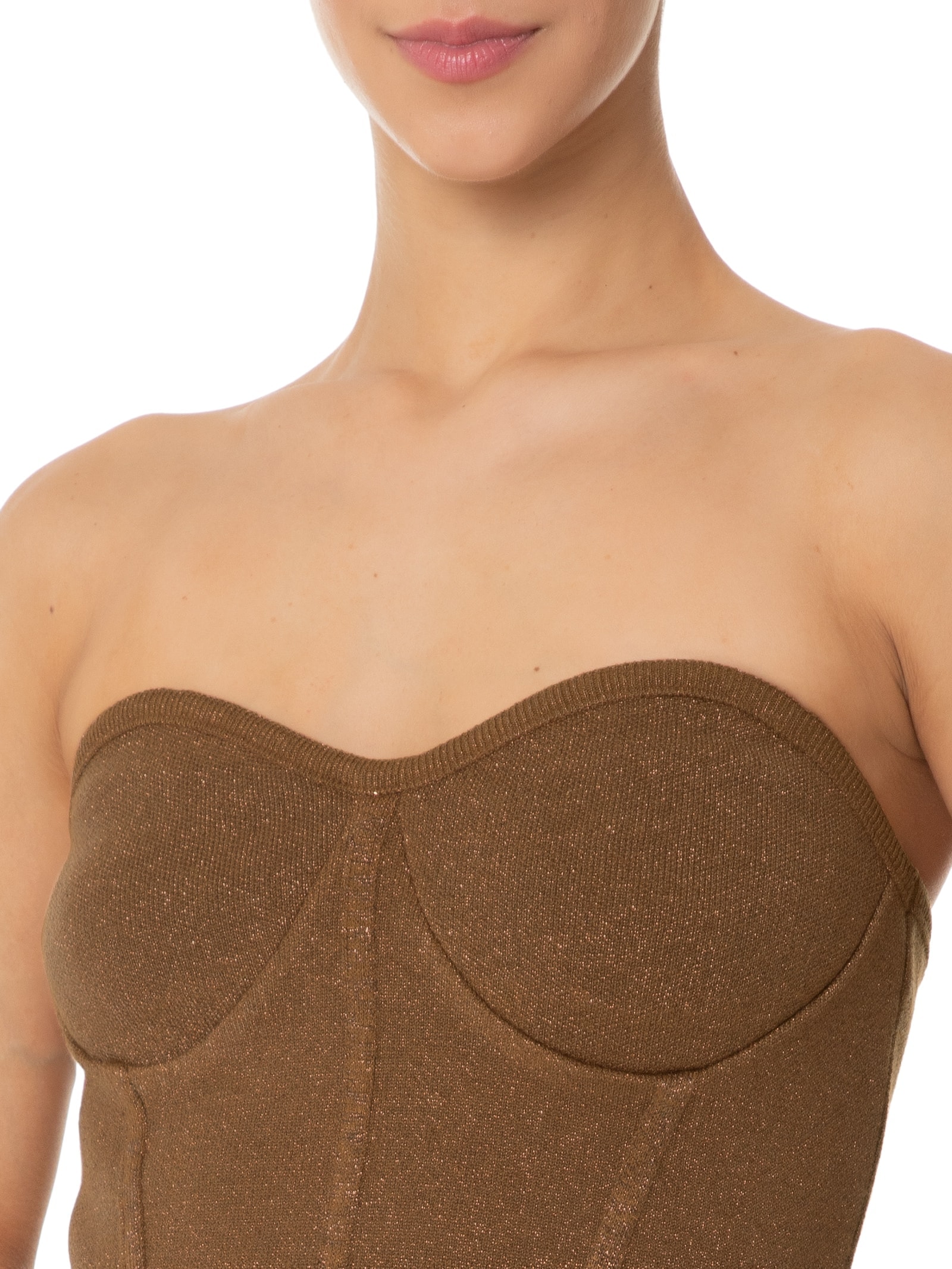 Blusa Feminina Corselet Tricot Brilho Marrom Dress To