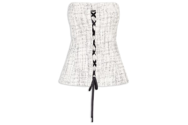 Blusa Feminina Corset Com Amarração Em Tweed - Off White