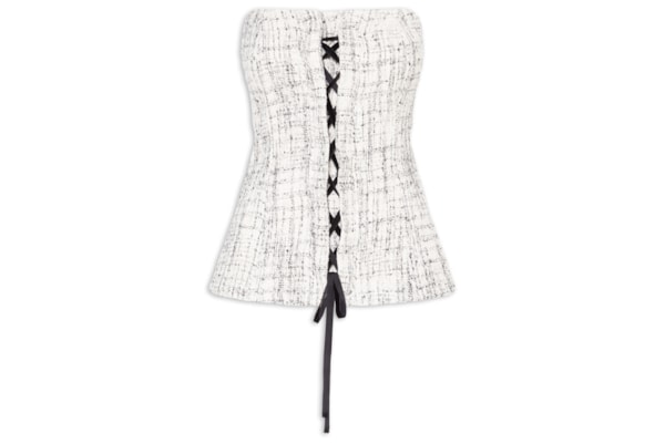 Blusa Feminina Corset Com Amarração Em Tweed - Off White