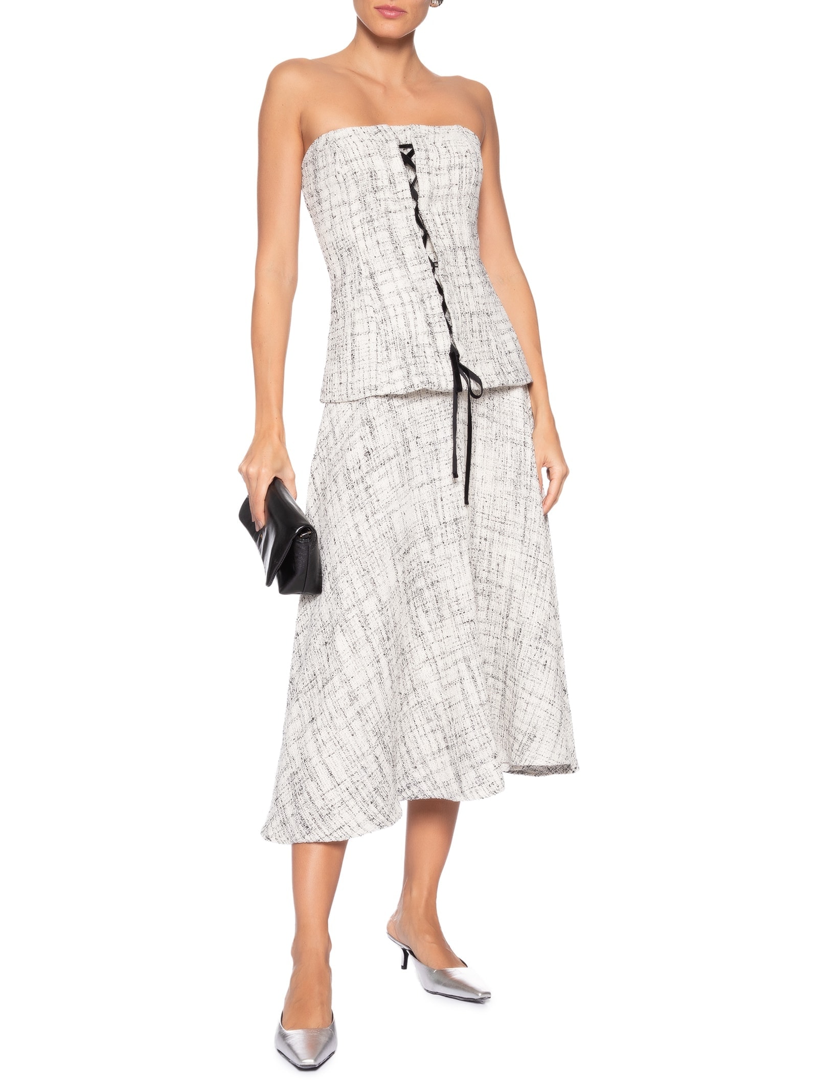 Blusa Feminina Corset Com Amarração Em Tweed Off White '2Essential