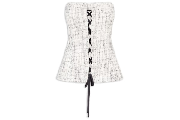 Blusa Feminina Corset Com Amarração Em Tweed - Off White