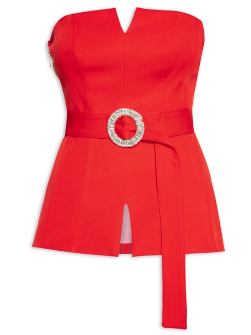 Blusa Feminina Corset Com Faixa - Vermelho