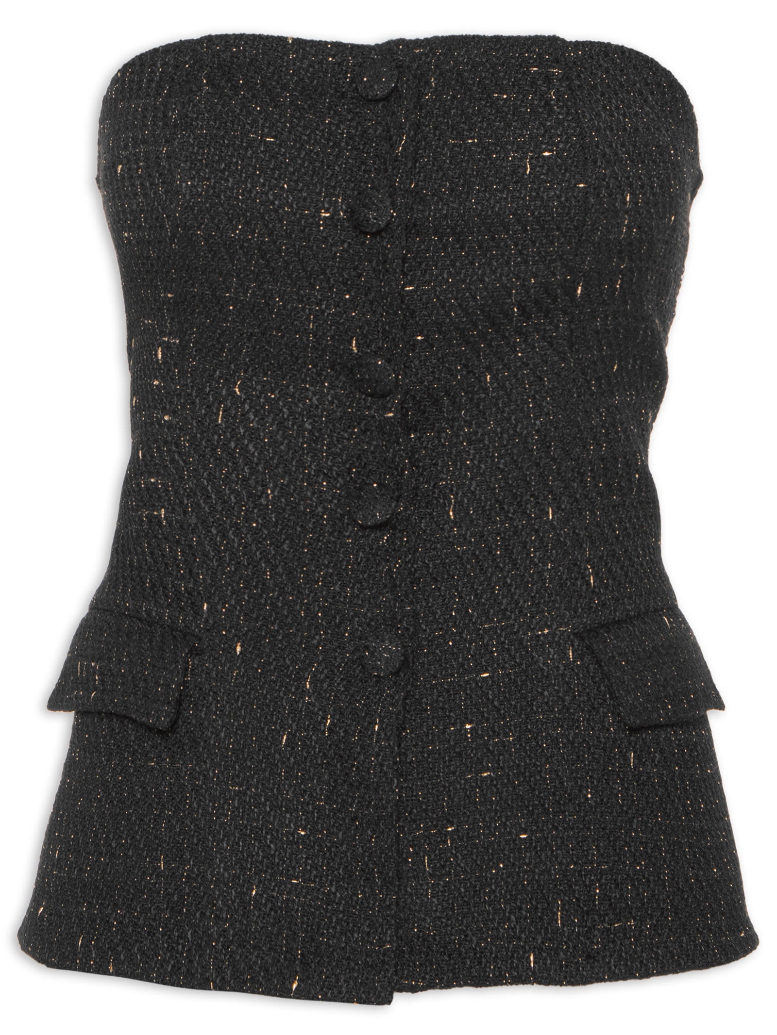 Blusa Feminina Corset Com Recorte Em Tweed Preto '2Essential