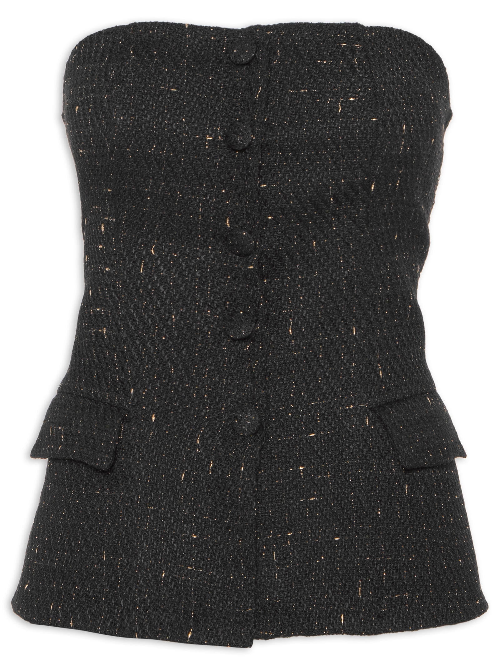 Blusa Feminina Corset Com Recorte Em Tweed Preto '2Essential