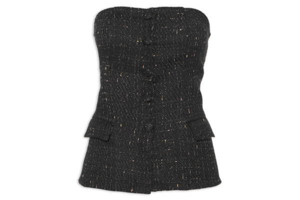 Blusa Feminina Corset Com Recorte Em Tweed - Preto
