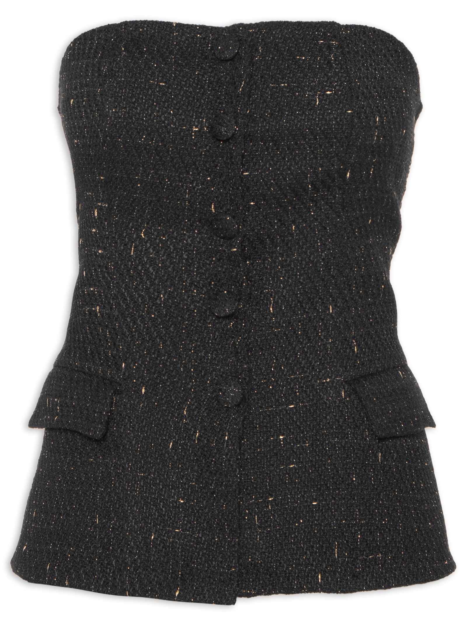 Blusa Feminina Corset Com Recorte Em Tweed Preto '2Essential