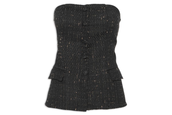 Blusa Feminina Corset Com Recorte Em Tweed - Preto