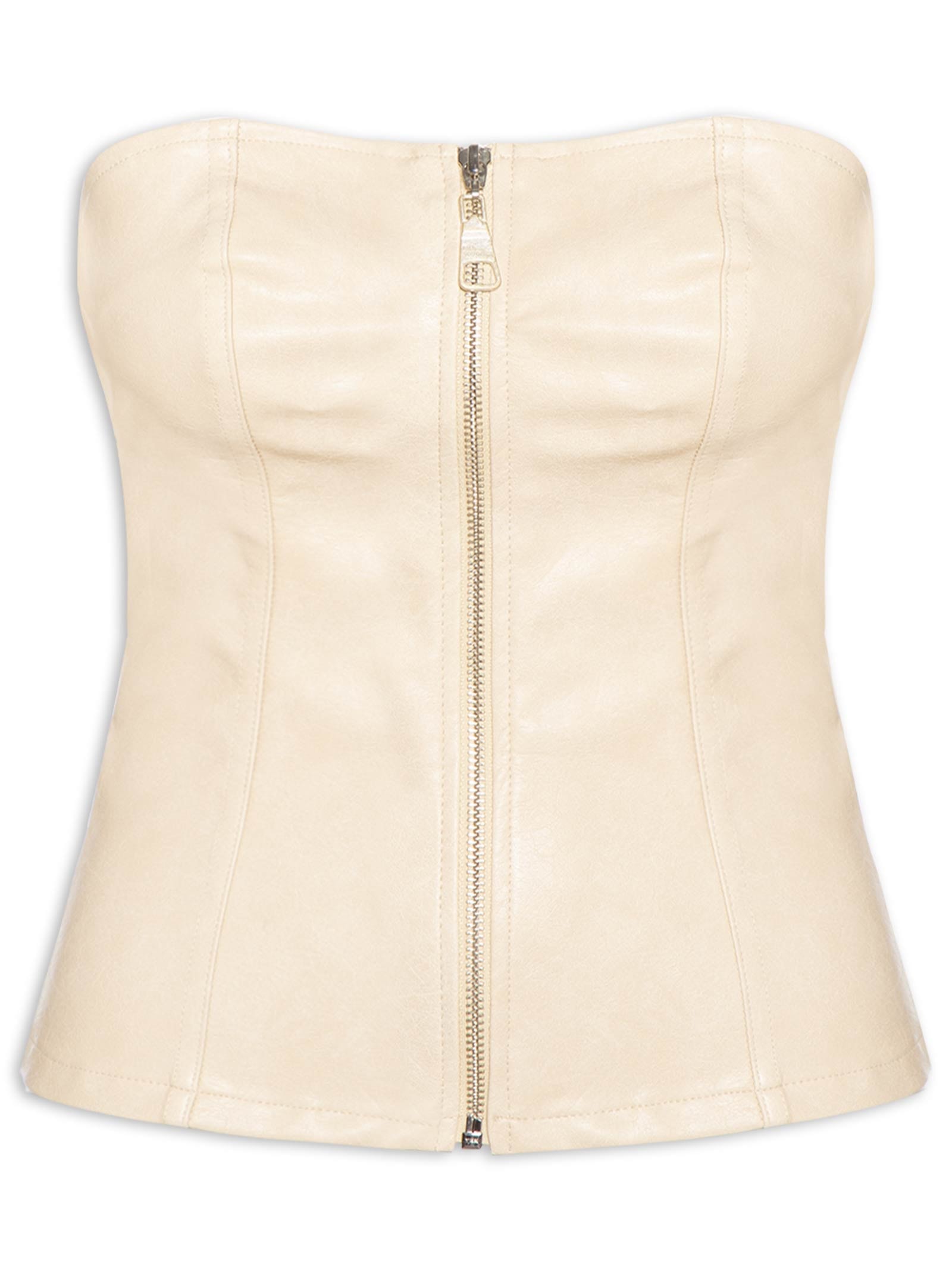 Blusa Feminina Corset de PU com Zíper Bege My Favorite