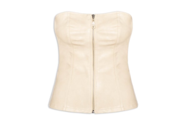 Blusa Feminina Corset de PU com Zíper - Bege