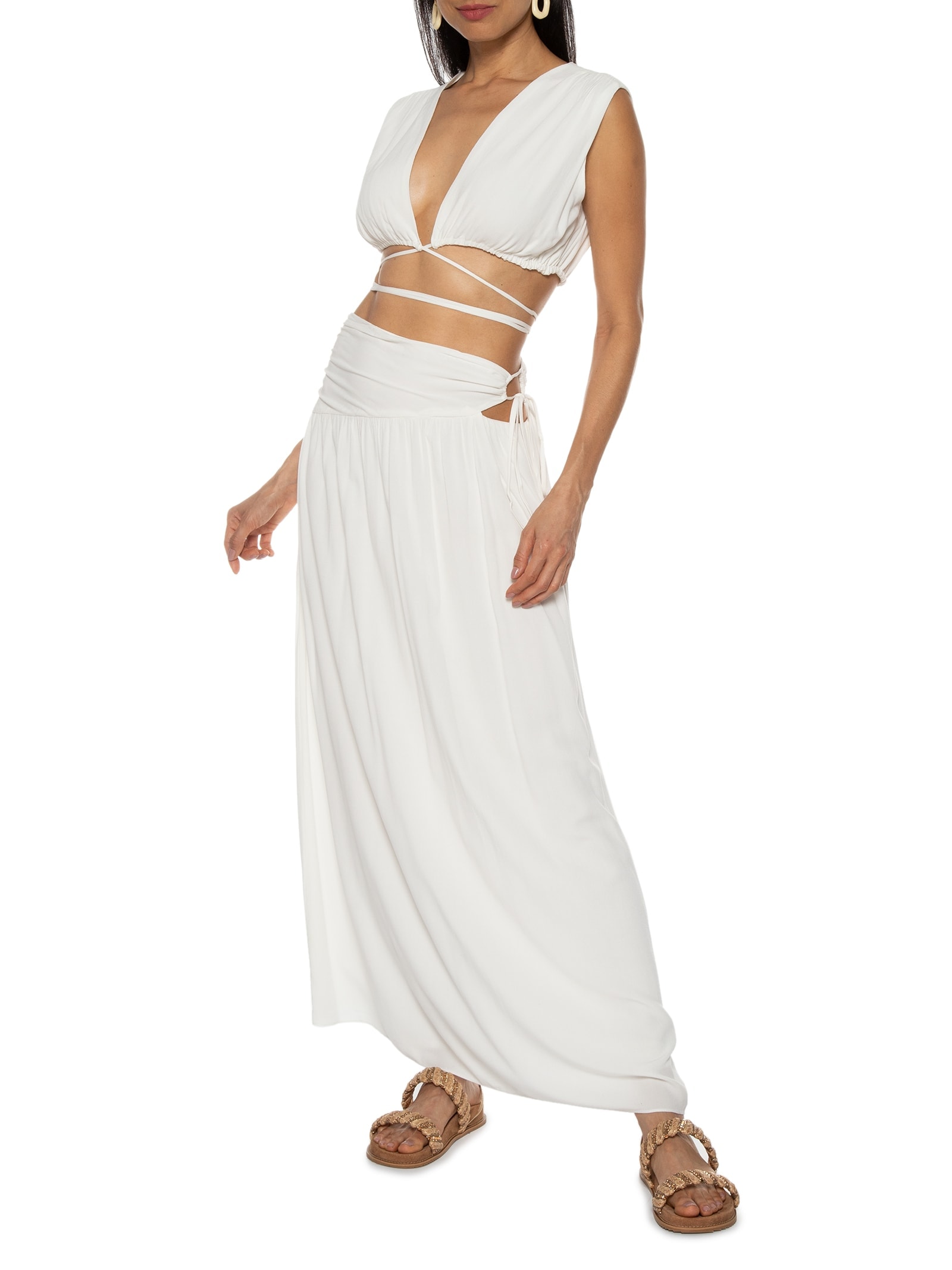 Blusa Feminina Crepe Com Amarração Off White Dress To