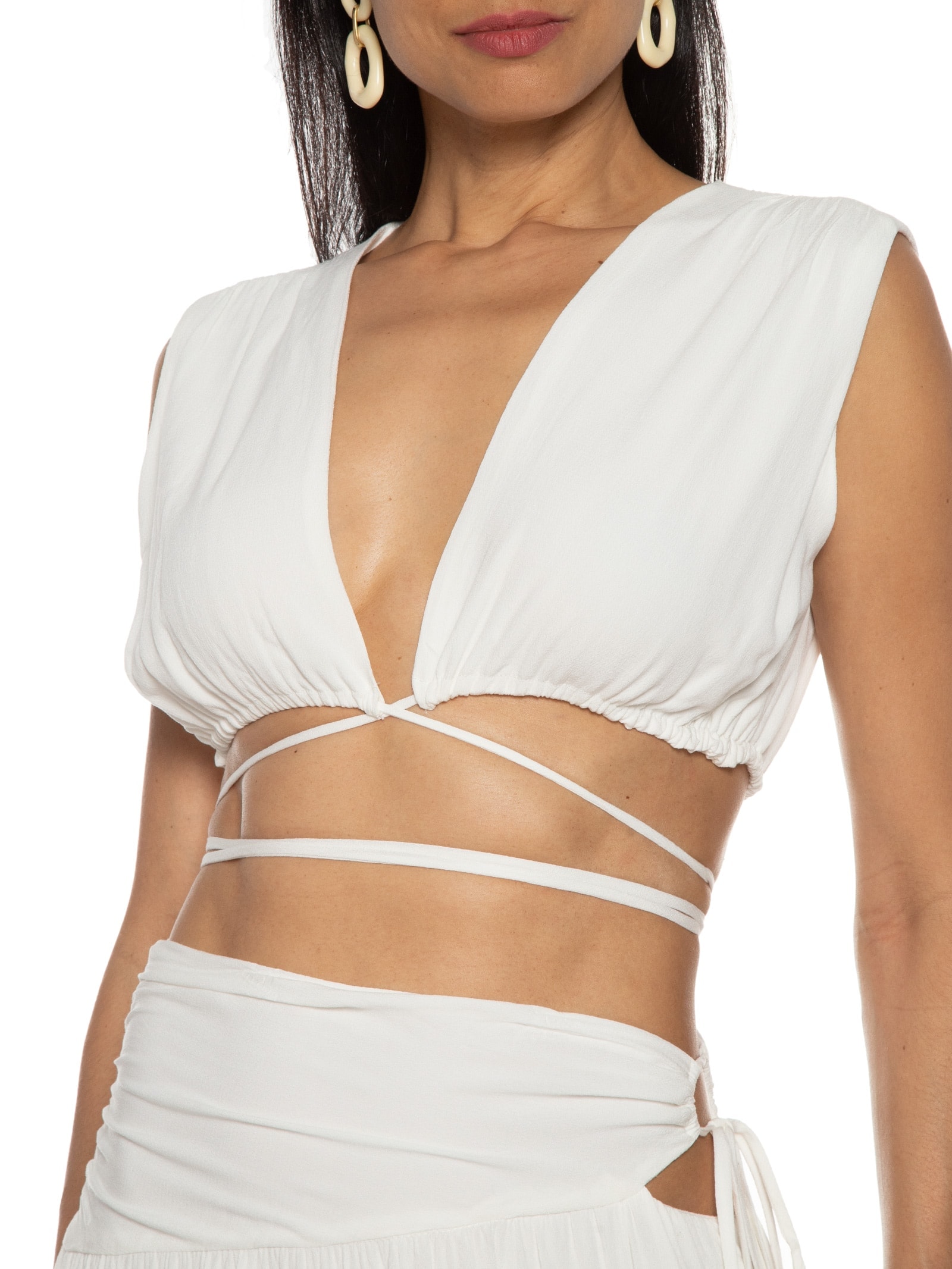 Blusa Feminina Crepe Com Amarração Off White Dress To