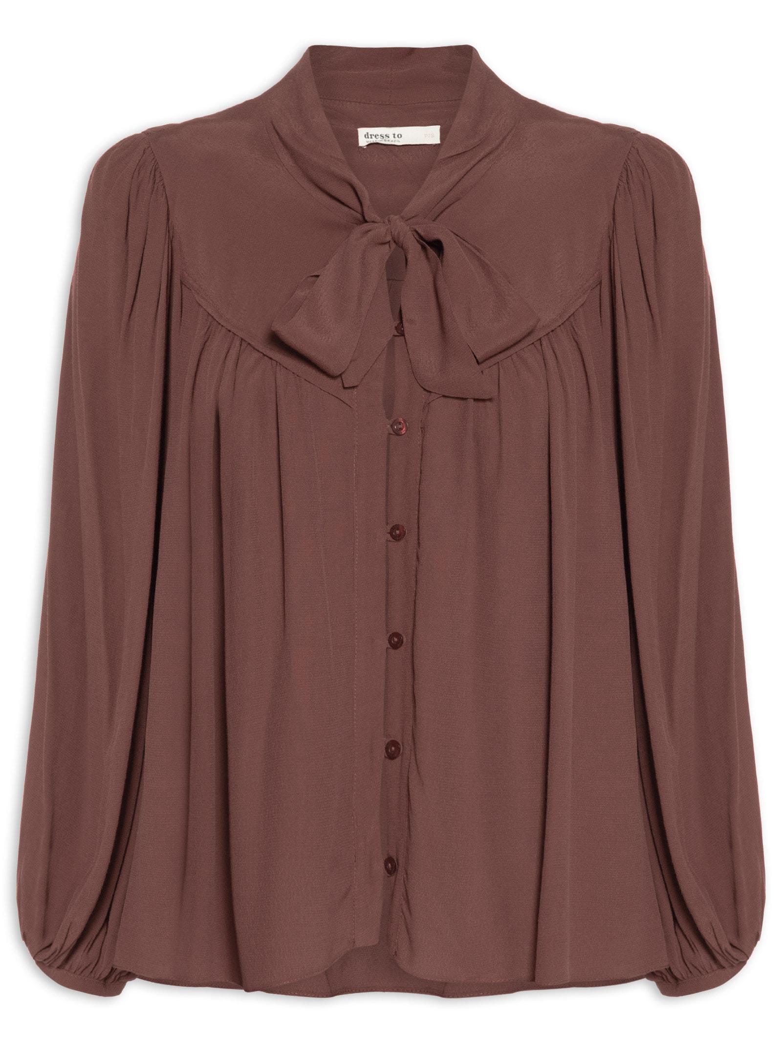 Blusa Feminina Crepe Pregas Pala Frente Marrom Dress To