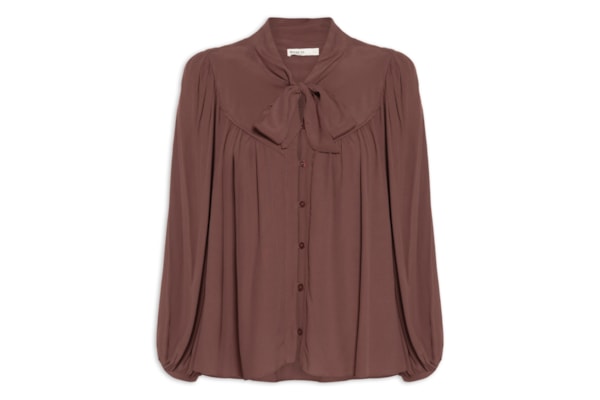 Blusa Feminina Crepe Pregas Pala Frente - Marrom
