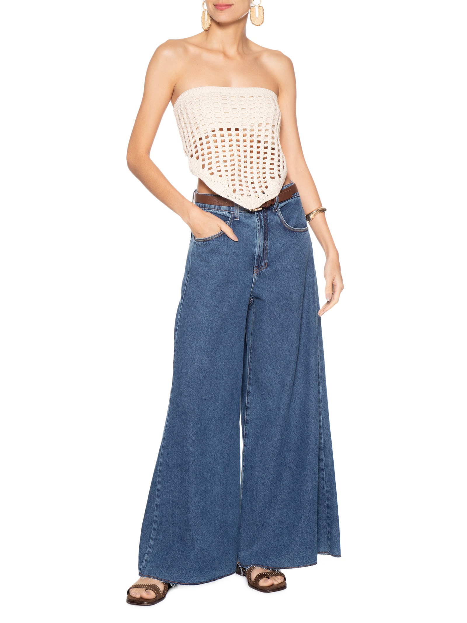 Blusa Feminina Crochet Lenço Bege Dress To