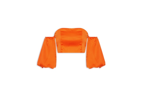 Blusa Feminina Cropped Acetinado Com Manga Bufante - Laranja