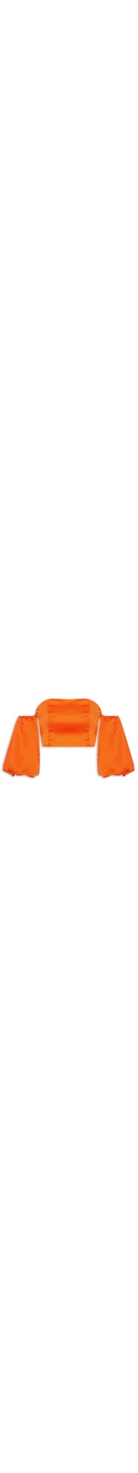 Blusa Feminina Cropped Acetinado Com Manga Bufante - Laranja