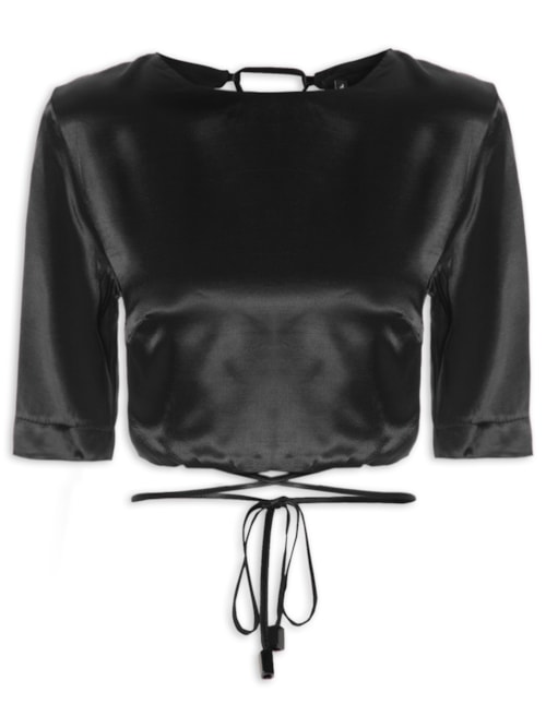 Blusa Feminina Cropped Acetinado – Preto