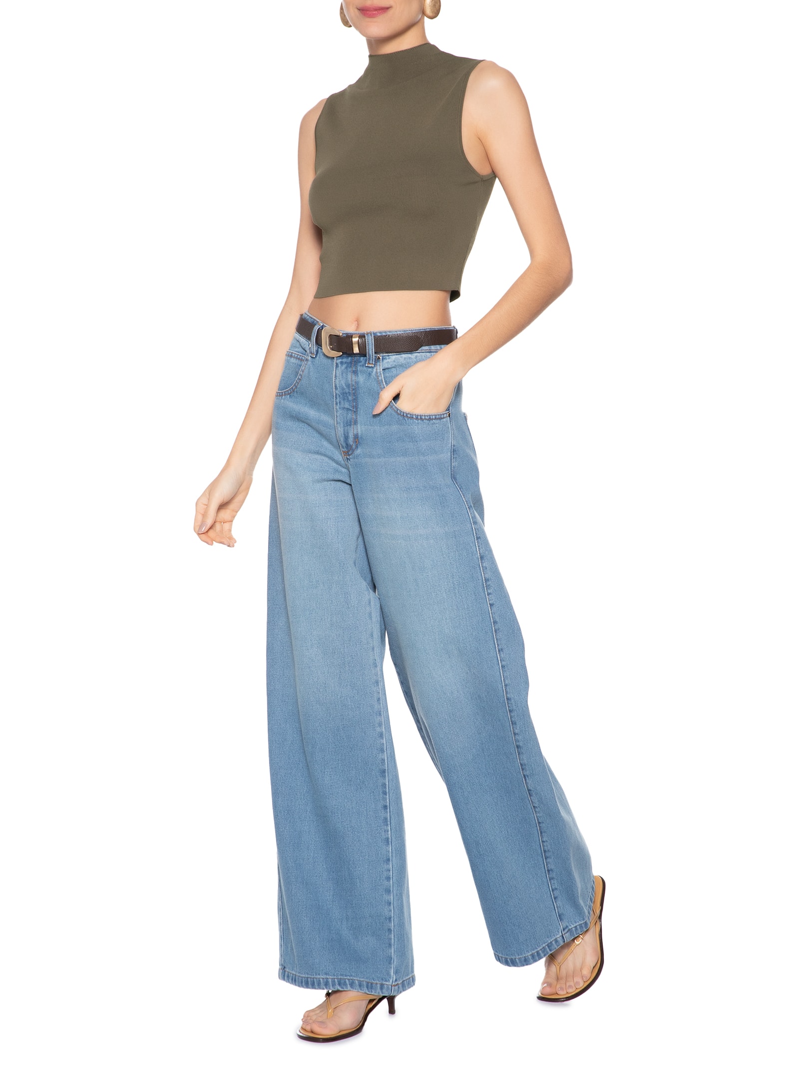 Blusa Feminina Cropped Alta Tricot Color Marrom Animale