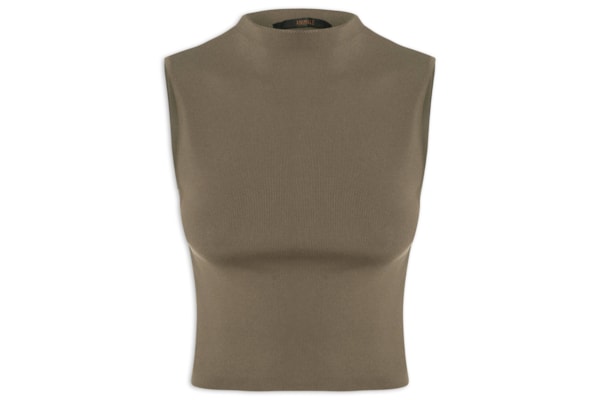 Blusa Feminina Cropped Alta Tricot Color - Marrom