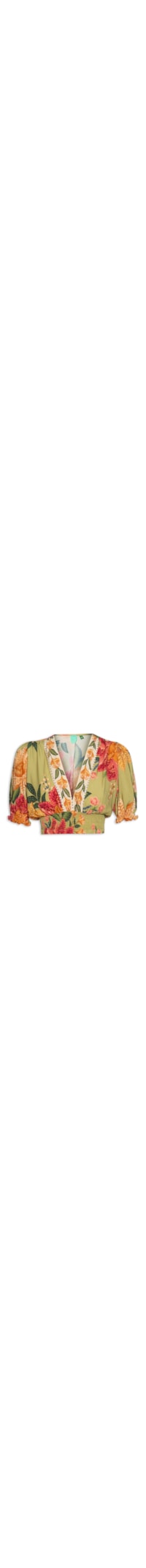Blusa Feminina Cropped Arara Em Flor - Verde