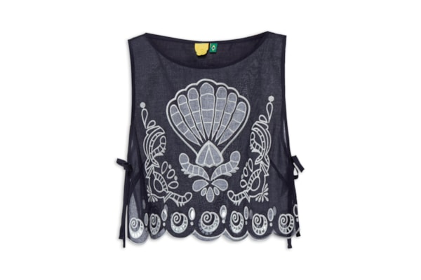 Blusa Feminina Cropped Artesanal - Azul