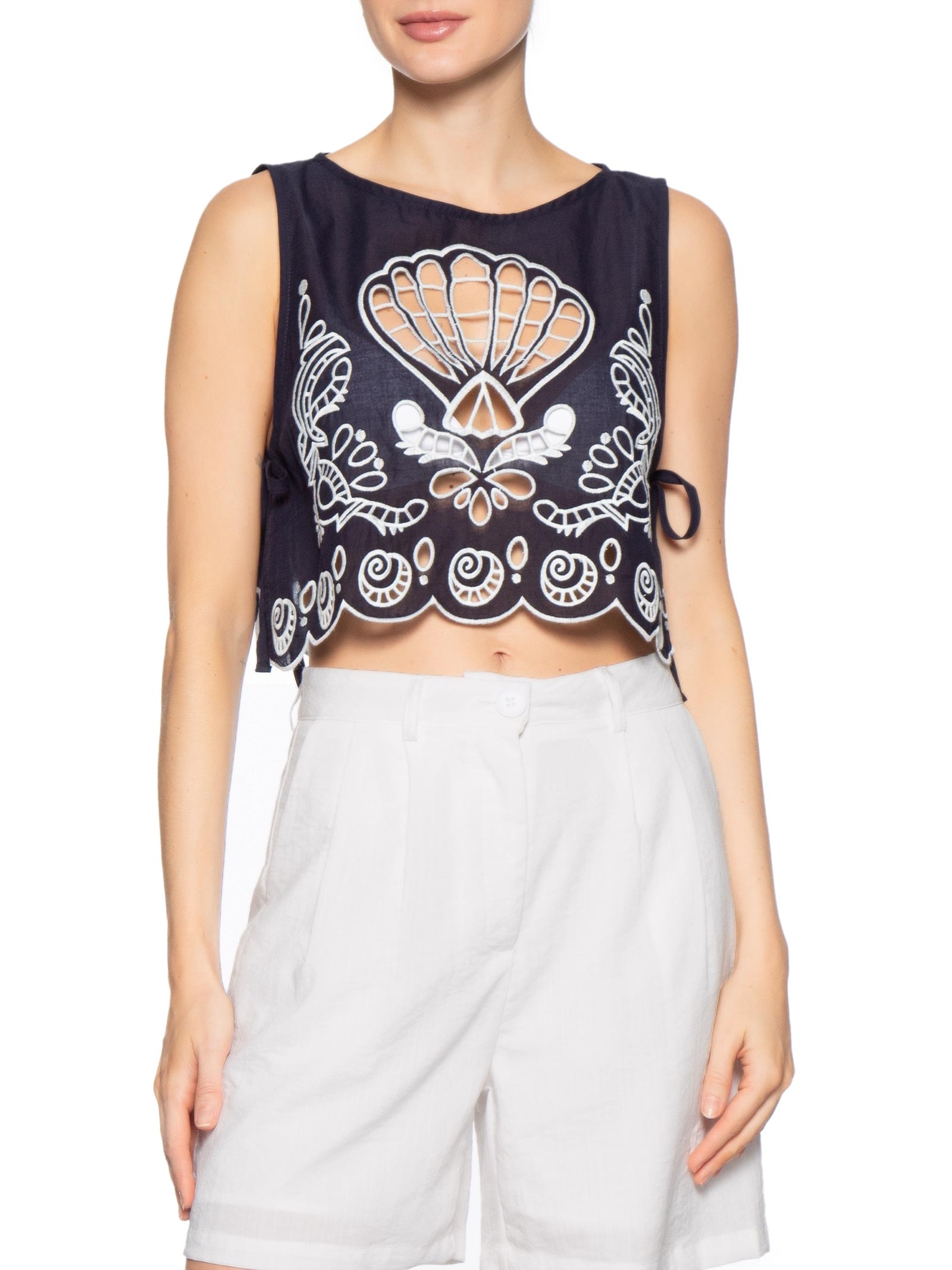 Blusa Feminina Cropped Artesanal Azul Farm Praia