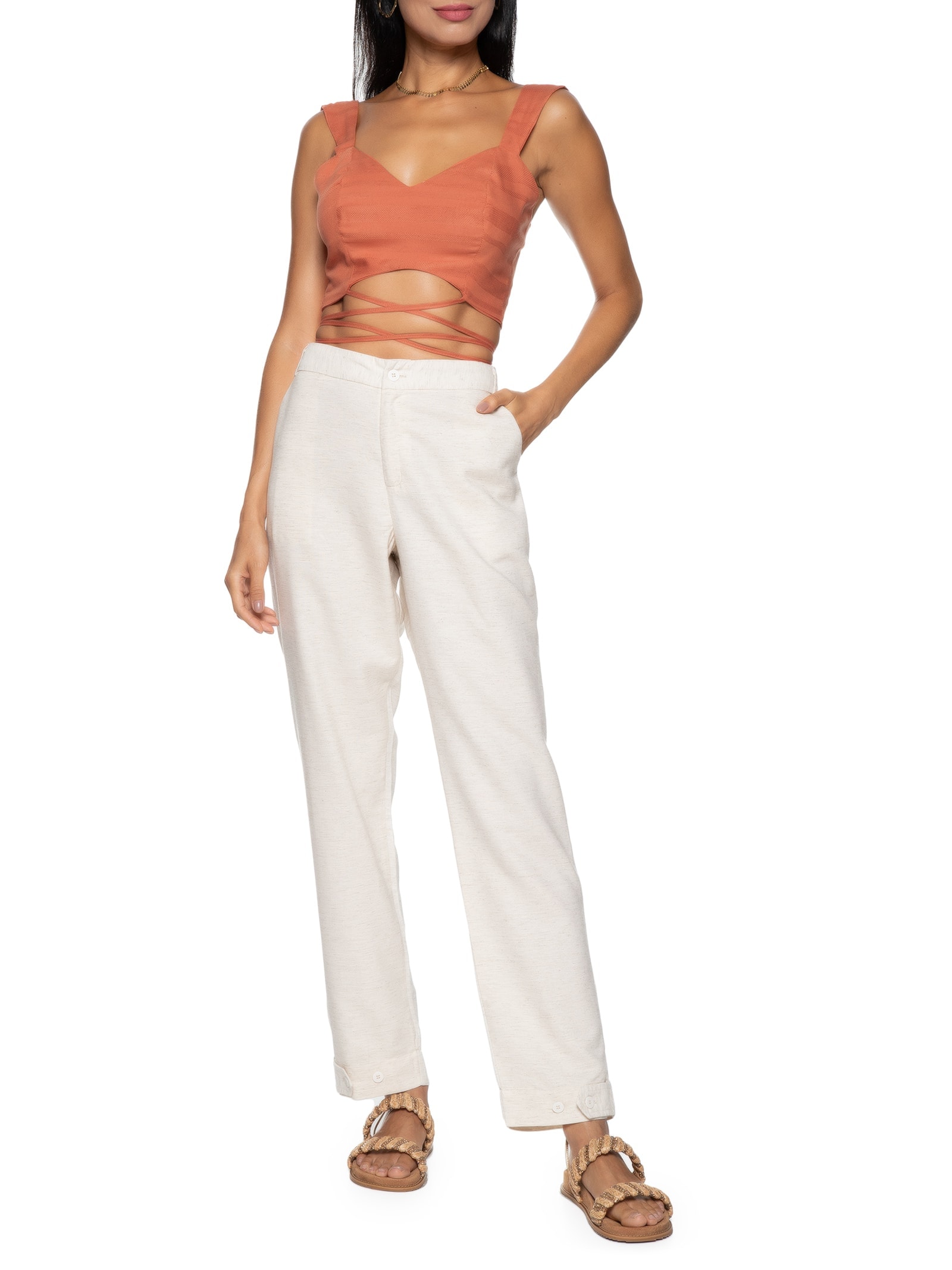 Blusa Feminina Cropped Atado Laranja Cacay