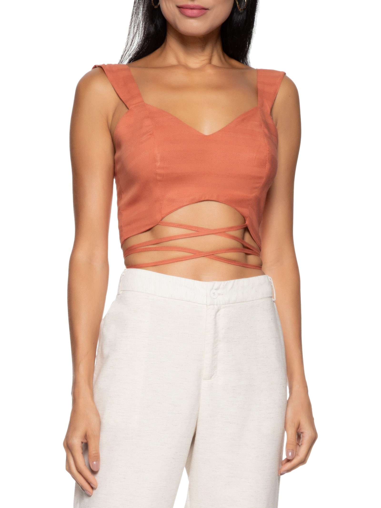 Blusa Feminina Cropped Atado Laranja Cacay
