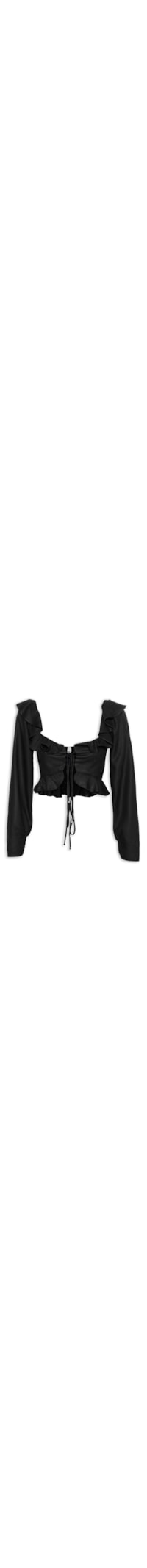 Blusa Feminina Cropped Babado Amarração - Preto