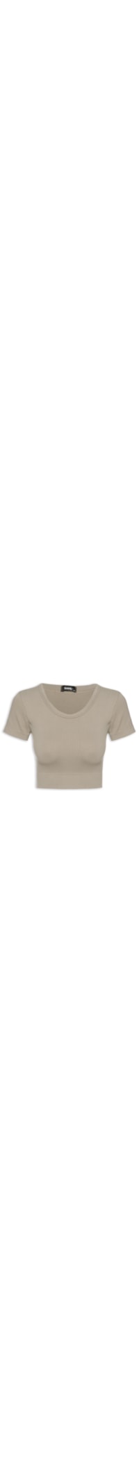 Blusa Feminina Cropped Canelada Gola Redonda - Cinza