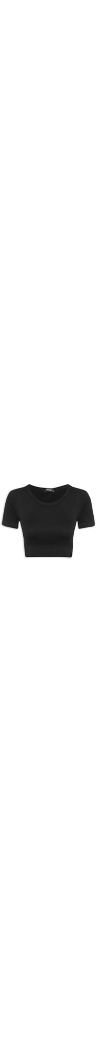 Blusa Feminina Cropped Canelada Gola Redonda - Preto