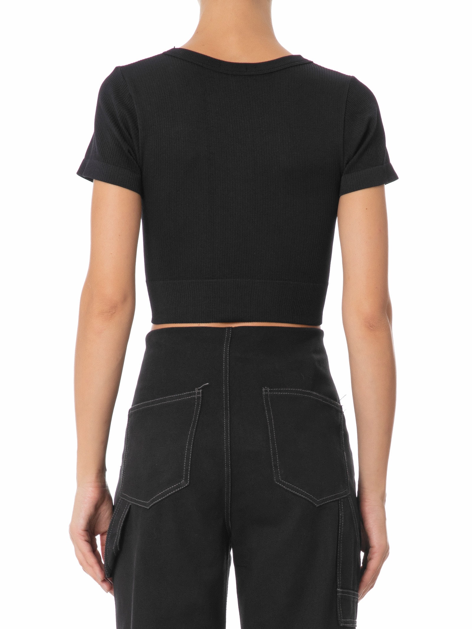 Blusa Feminina Cropped Canelada Gola Redonda Preto Basiq
