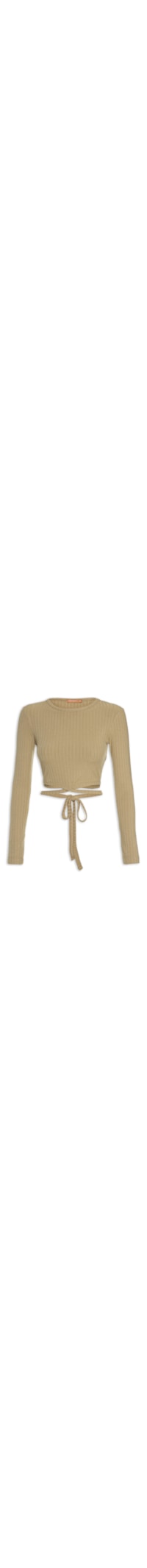 Blusa Feminina Cropped Canelada Manga Longa Com Amarração - Bege