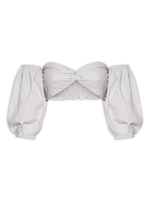 Blusa Feminina Cropped Ciganinha Com Manga Balone e Torção No Centro Do Decote – Cinza