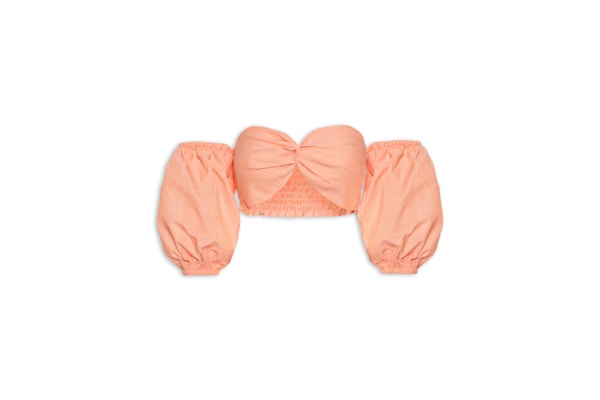 Blusa Feminina Cropped Ciganinha Com Manga Balone e Torção No Centro Do Decote - Laranja 