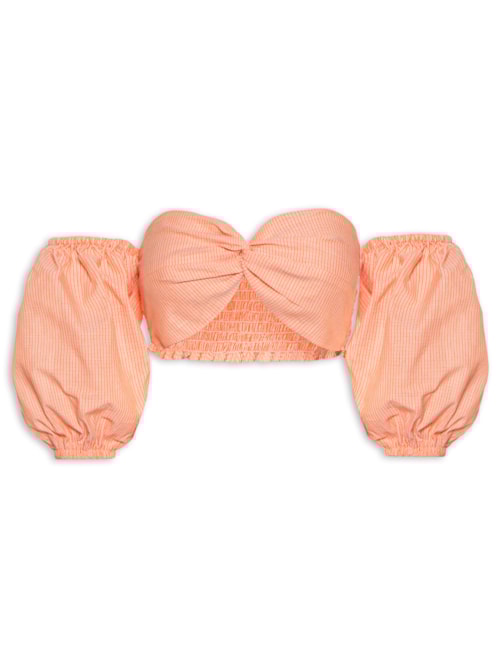 Blusa Feminina Cropped Ciganinha Com Manga Balone e Torção No Centro Do Decote – Laranja