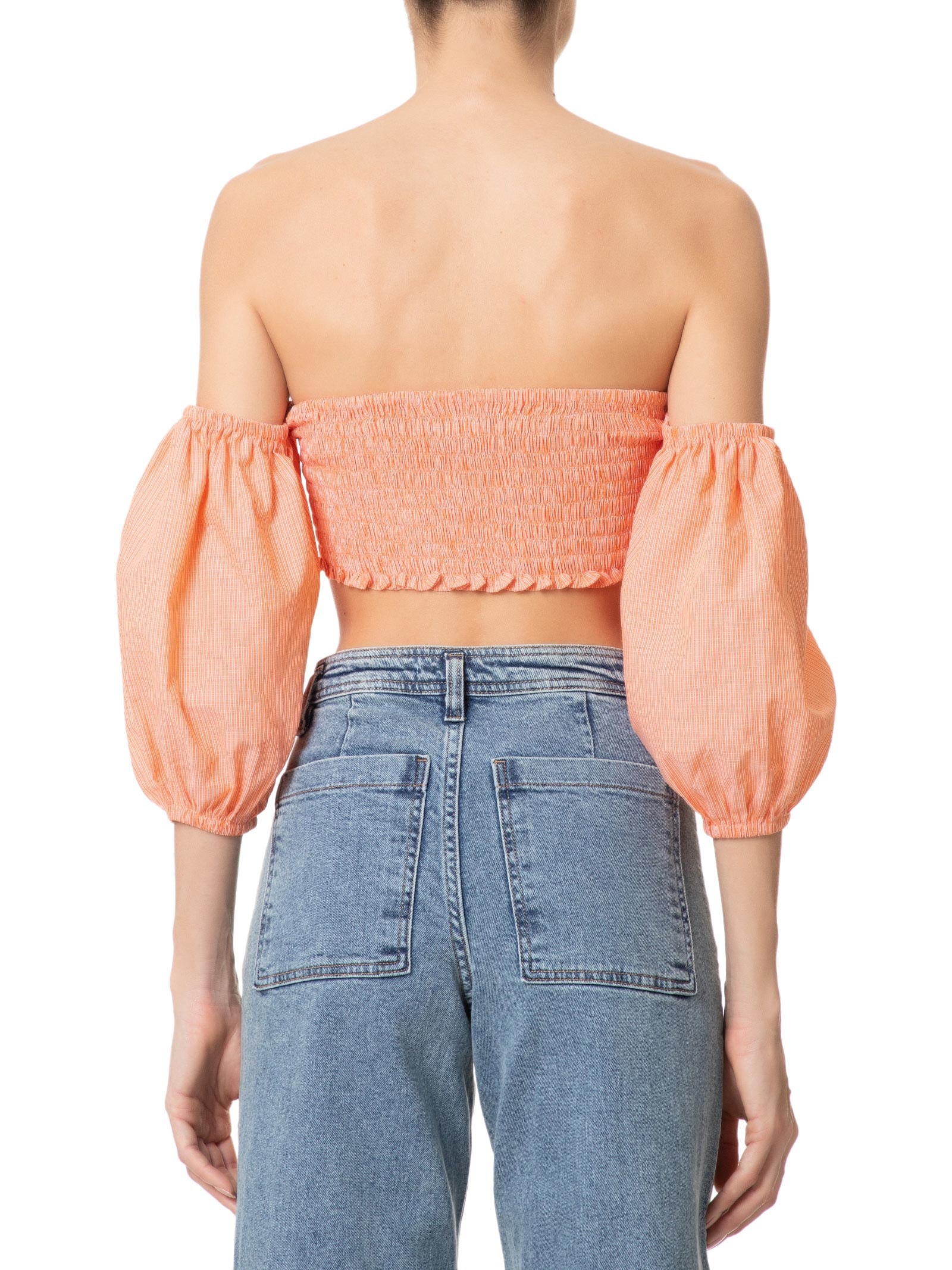Blusa Feminina Cropped Ciganinha Com Manga Balone e Torção No Centro Do Decote Laranja  Market 33