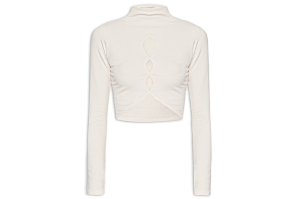 Blusa Feminina Cropped Com Aberturas Frontais - Bege