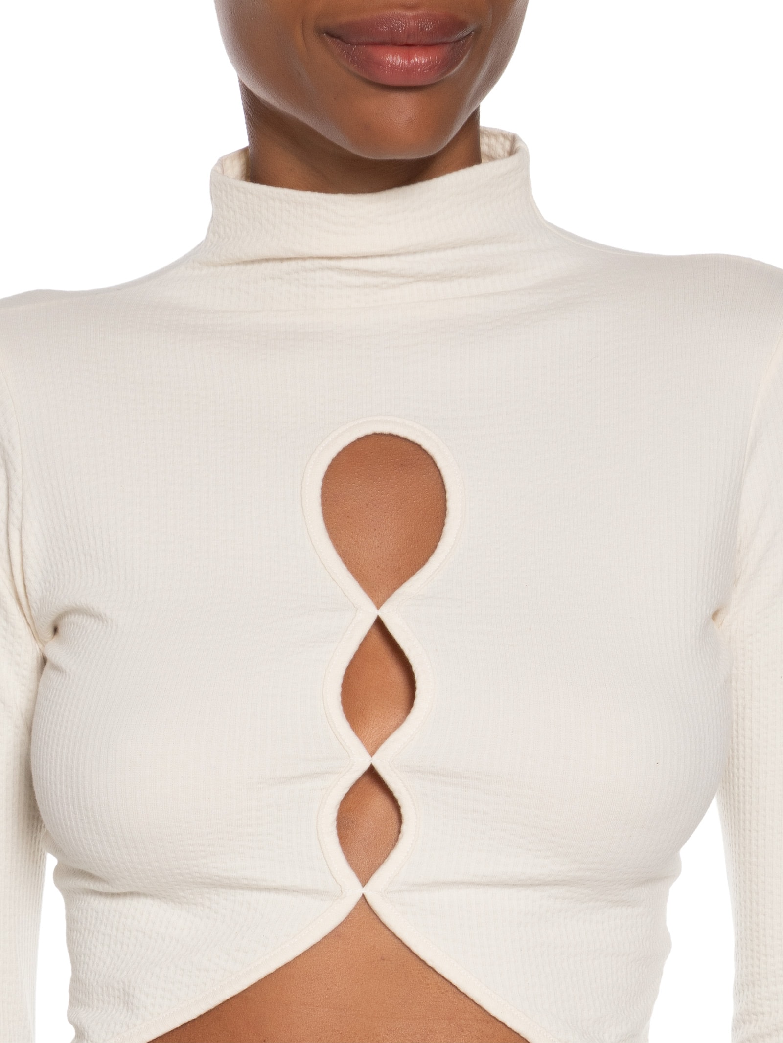 Blusa Feminina Cropped Com Aberturas Frontais Bege Market 33