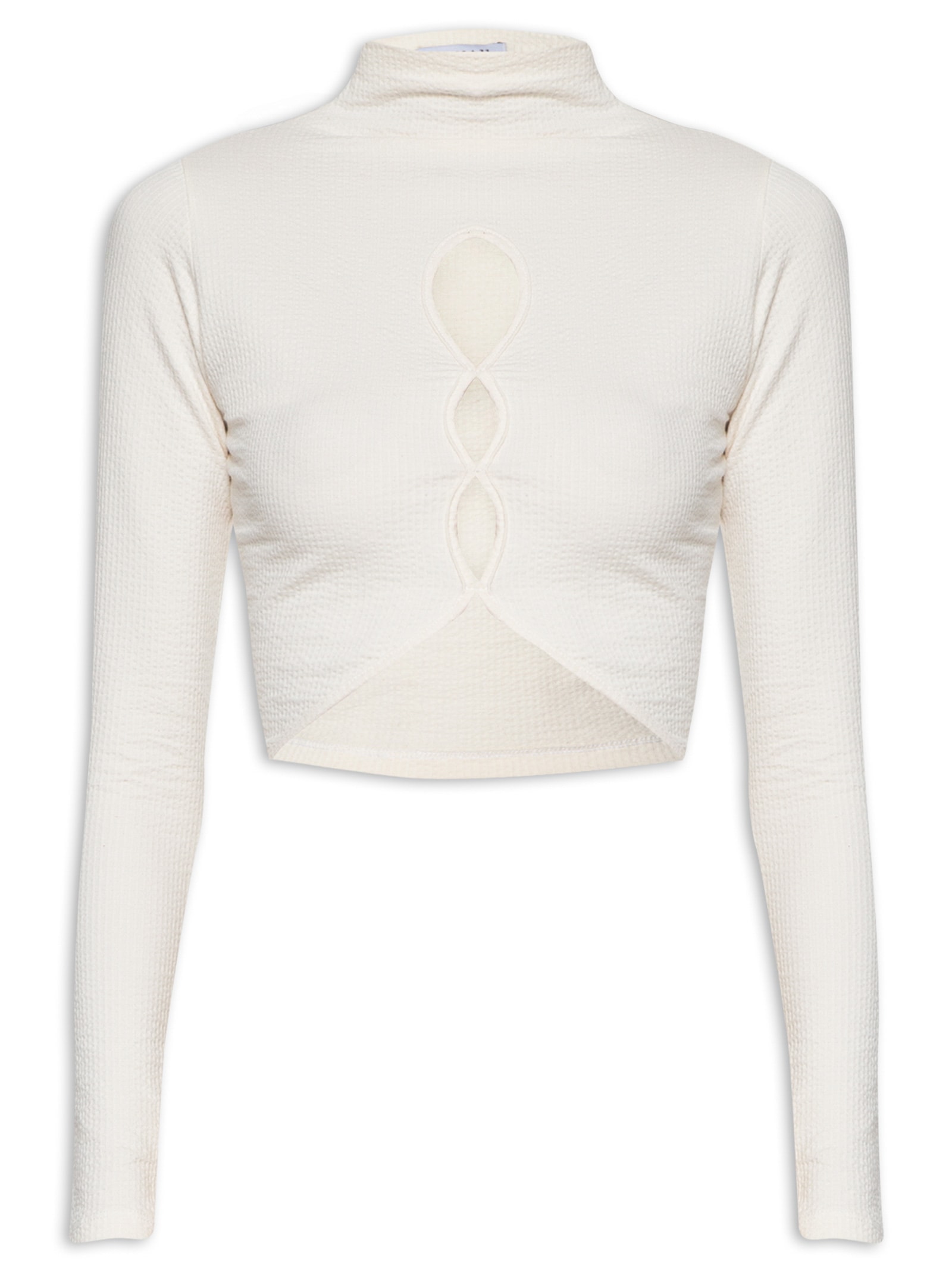 Blusa Feminina Cropped Com Aberturas Frontais Bege Market 33