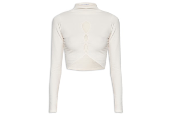 Blusa Feminina Cropped Com Aberturas Frontais - Bege