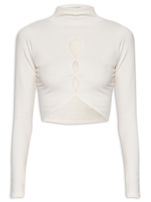Blusa Feminina Cropped Com Aberturas Frontais – Bege