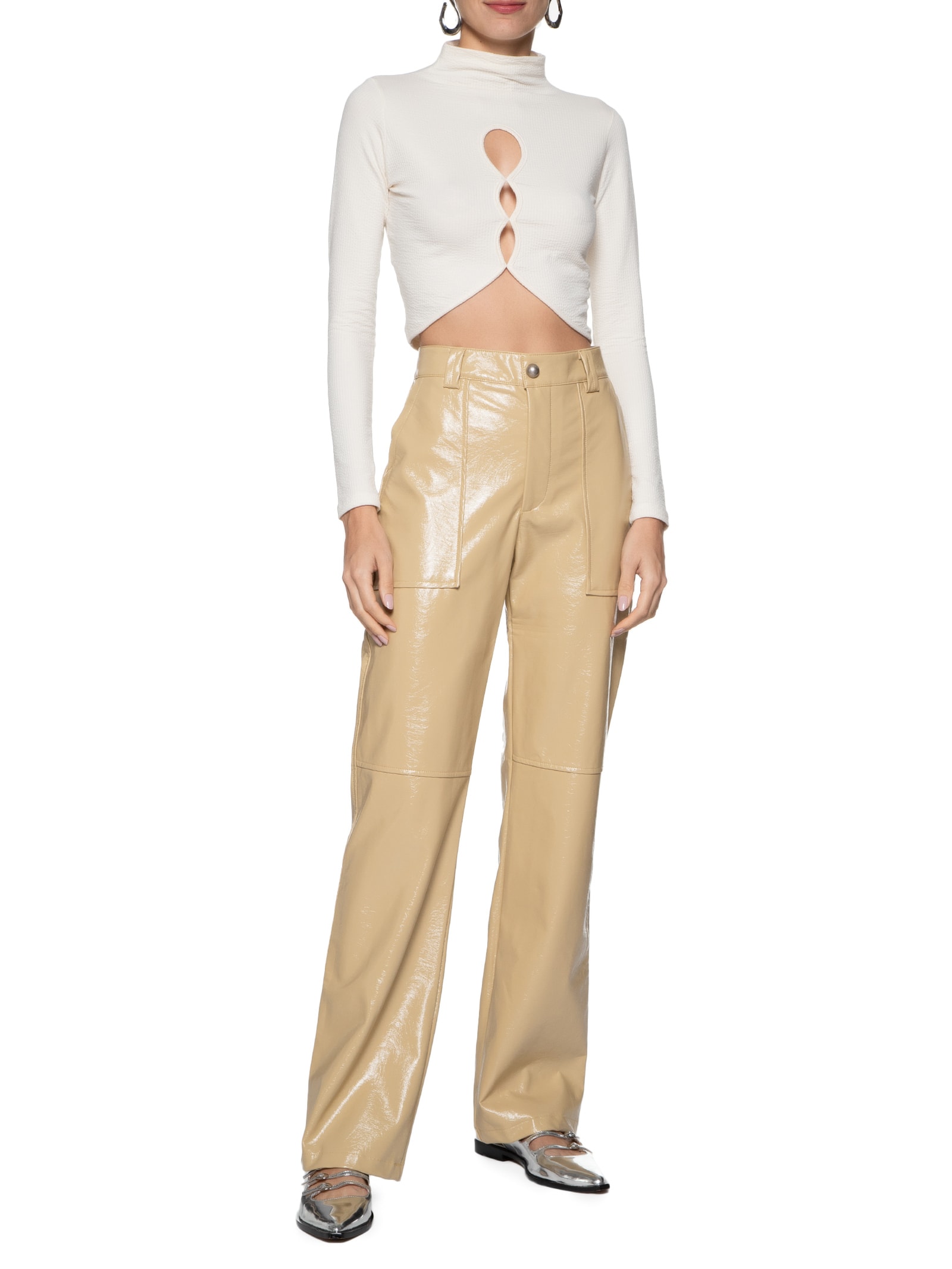 Blusa Feminina Cropped Com Aberturas Frontais Bege Market 33