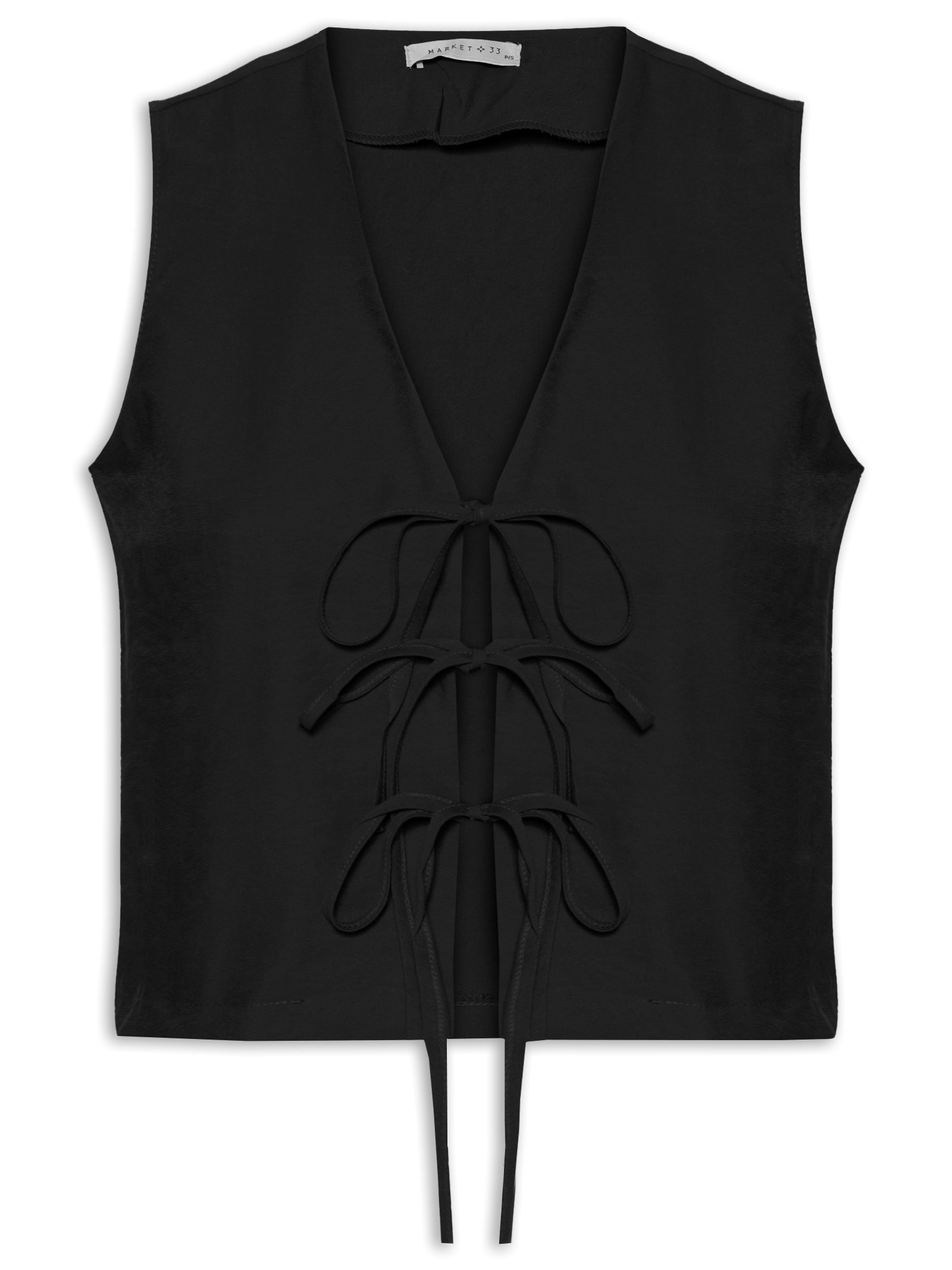 Blusa Feminina Cropped Com Amarração Frontal Preto Market 33