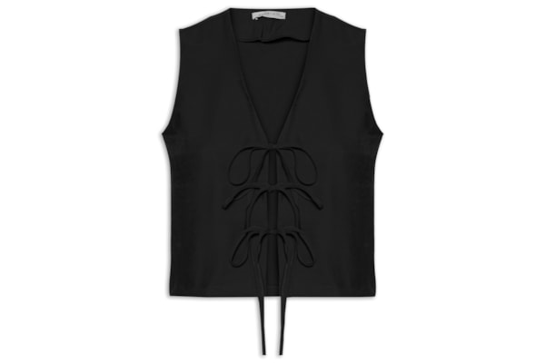 Blusa Feminina Cropped Com Amarração Frontal - Preto