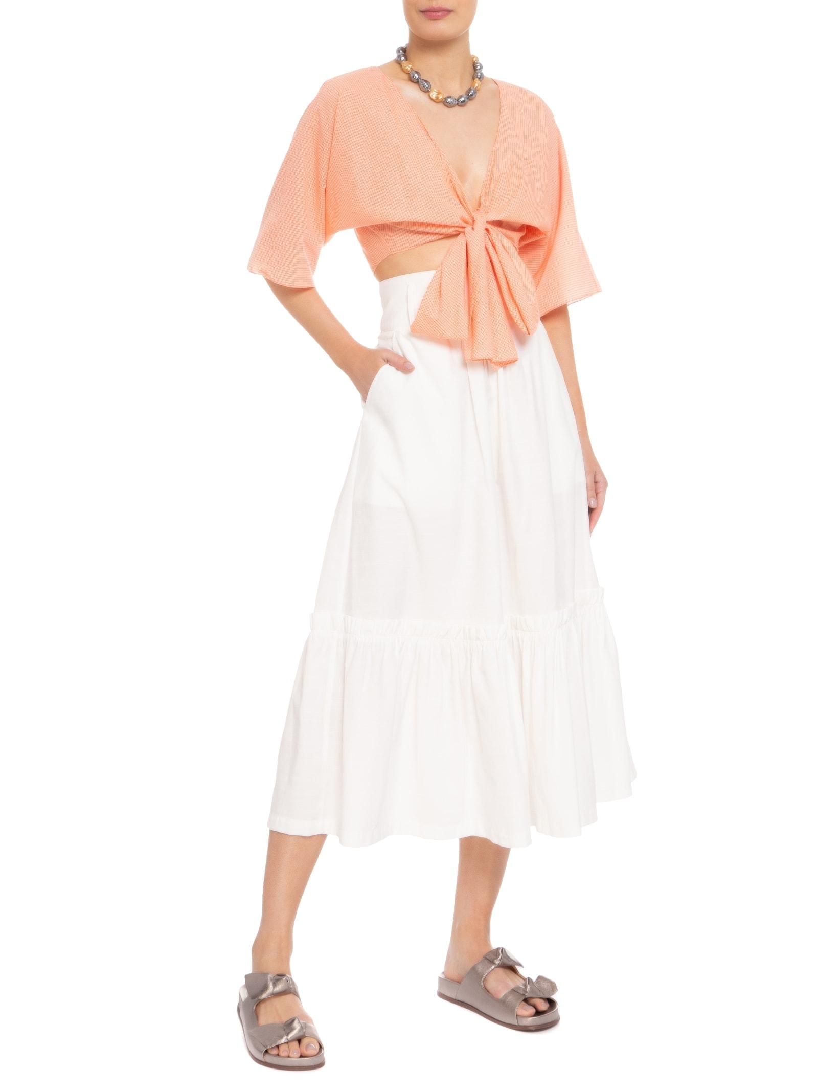 Blusa Feminina Cropped Com Amarração Laranja '2Essential