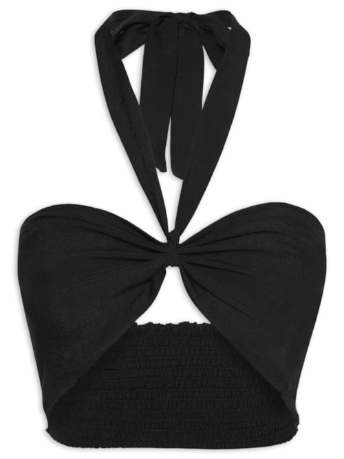 Blusa Feminina Cropped Com Amarração No Pescoço - Preto