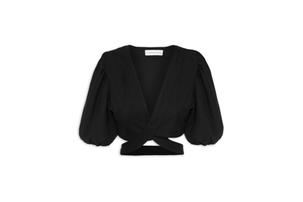 Blusa Feminina Cropped Com Amarração - Preto