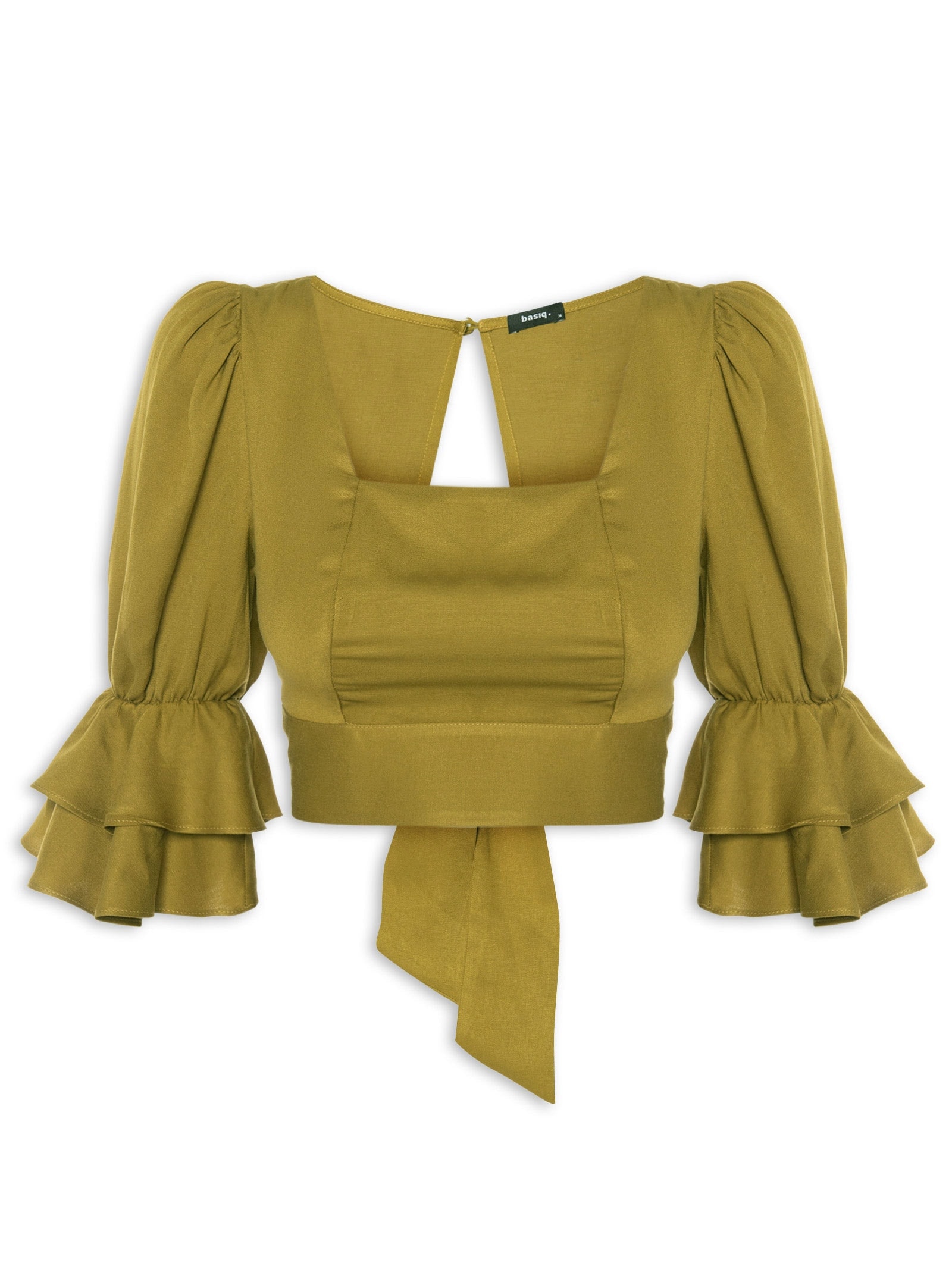 Blusa Feminina Cropped Com Babado Na Manga Verde Basiq